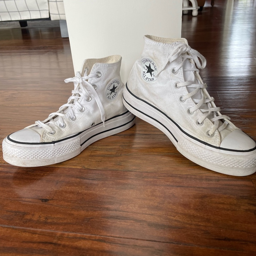 Converse White High Top Platform Sneakers- Women’s 7.5